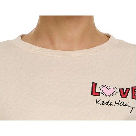Keith Haring Soft Fleece Lounge Set Long Sleeve Crew & Joggers Cream NWT - Picture 3 of 4